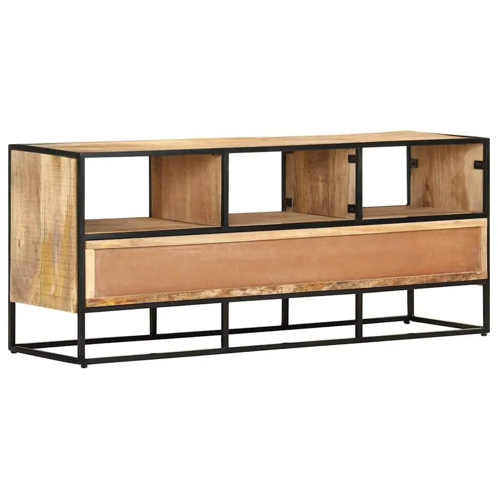 TV Cabinet Living Room 110x30x45 cm Brown Rough Mango Wood with 3 Drawers and 3 Shelves