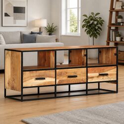Dimensions of 110x30x45cm Solid Acacia Wood TV Cabinet