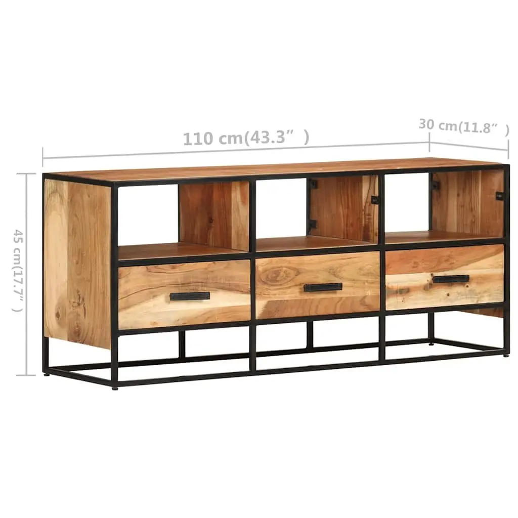 TV Cabinet for Living Room 110x30x45cm Solid Acacia Wood with 3 Drawers and 3 Shelves Brown