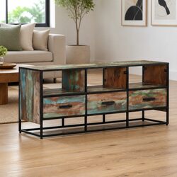 110x30x45 cm Brown Reclaimed Wood TV Cabinet with Shelves