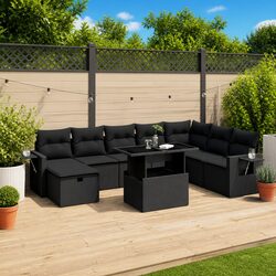 9-Piece Black Garden Sofa Set with Modular Design