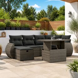 7 Piece Garden Sofa Set Outdoor Furniture Grey Poly Rattan with Cushions