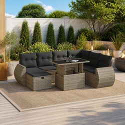 Garden Sofa Set 8 Piece Outdoor Furniture Grey Poly Rattan Modular Patio Seating