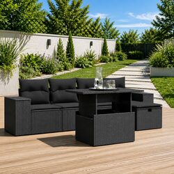 Garden Sofa Set - 6 Pieces, Modular with Tempered Glass