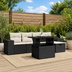 6-Piece Garden Sofa Set: Black Poly Rattan Modular Furniture