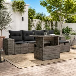 6-Piece Modular Grey Garden Sofa Set with Cushions