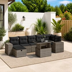 Garden Sofa Set 8 Piece Outdoor Furniture Grey Poly Rattan Modular Patio Lounge