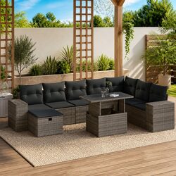 Garden Sofa Set 9 Piece Outdoor Furniture Grey Poly Rattan with Cushions