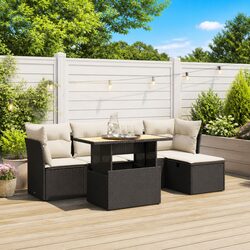 6 Piece Modular Patio Furniture Set - Black PE Rattan