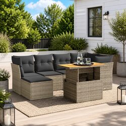 7 Piece Outdoor Garden Sofa Set with Cushions Grey Rattan Patio Furniture