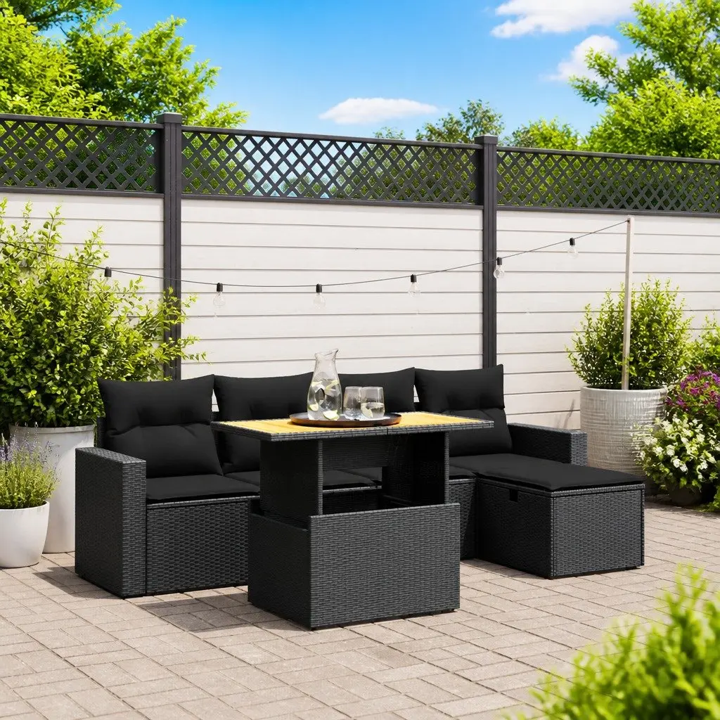 6-Piece Outdoor Garden Sofa Set in Black