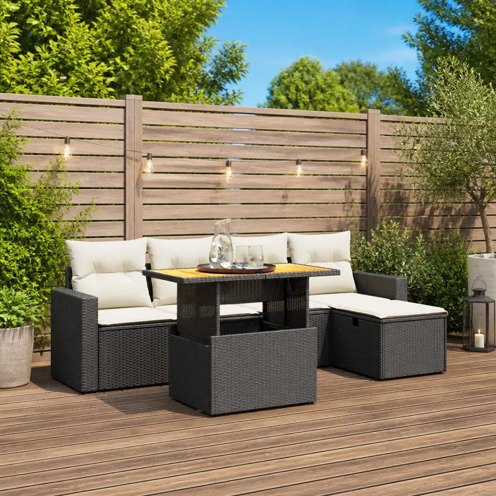 Garden Sofa Set Outdoor Furniture Patio 6 Piece Black Poly Rattan Modular