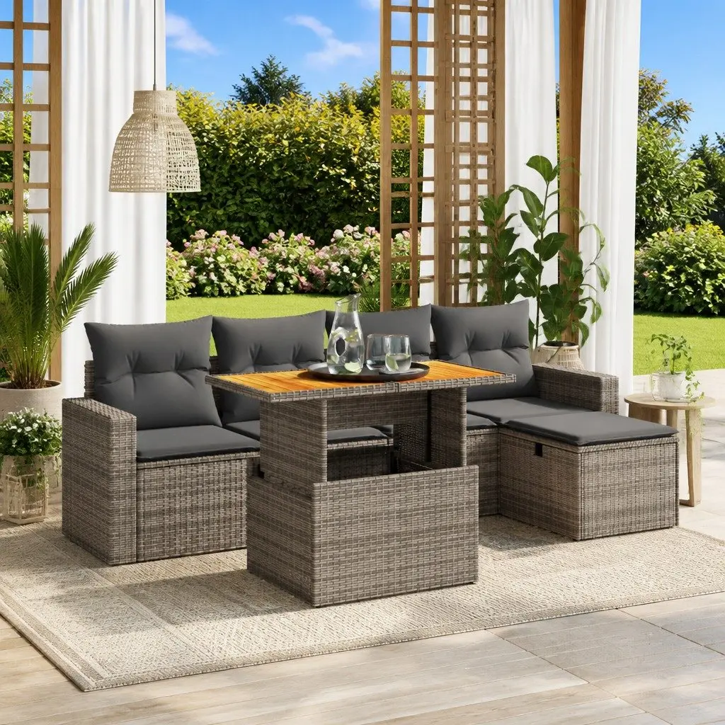 Garden Sofa Set Outdoor Furniture 6 Piece Modular Seating Grey Poly Rattan