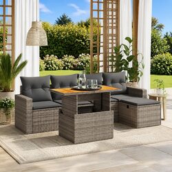 Garden Sofa Set 6 Piece Outdoor Furniture Patio Grey Poly Rattan Modular Seating
