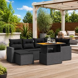 7 Piece Modular Garden Sofa Set in Black Rattan