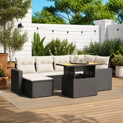 7-Piece Outdoor Furniture Set in Black Poly Rattan