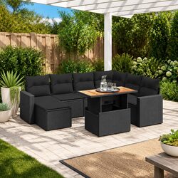 8 Piece Modular Garden Sofa Set - PE Rattan Black