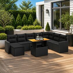 9-Piece Modular Garden Sofa Set with Adjustable Table