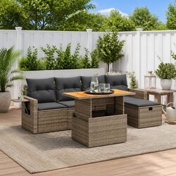 Garden Sofa Set 6 Piece Outdoor Furniture Patio Grey Poly Rattan with Cushions