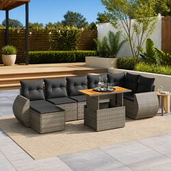 8-Piece Grey Poly Rattan Outdoor Sofa Set Specs
