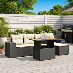 Garden Sofa Set 6 Piece Outdoor Patio Furniture Black Poly Rattan Modular