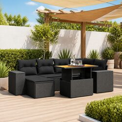 Modular 7 Piece Garden Sofa Set - Black Poly Rattan