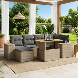 Garden Sofa Set 7 Piece Outdoor Furniture Grey Poly Rattan Modular Patio Seating