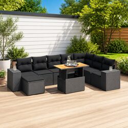 Garden Sofa Set: 9 Pieces of Durable Black Poly Rattan