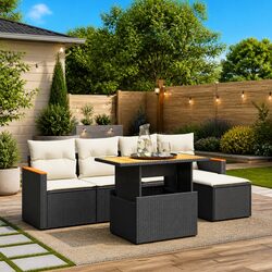 6-Piece Modular Garden Sofa Set in Black Poly Rattan