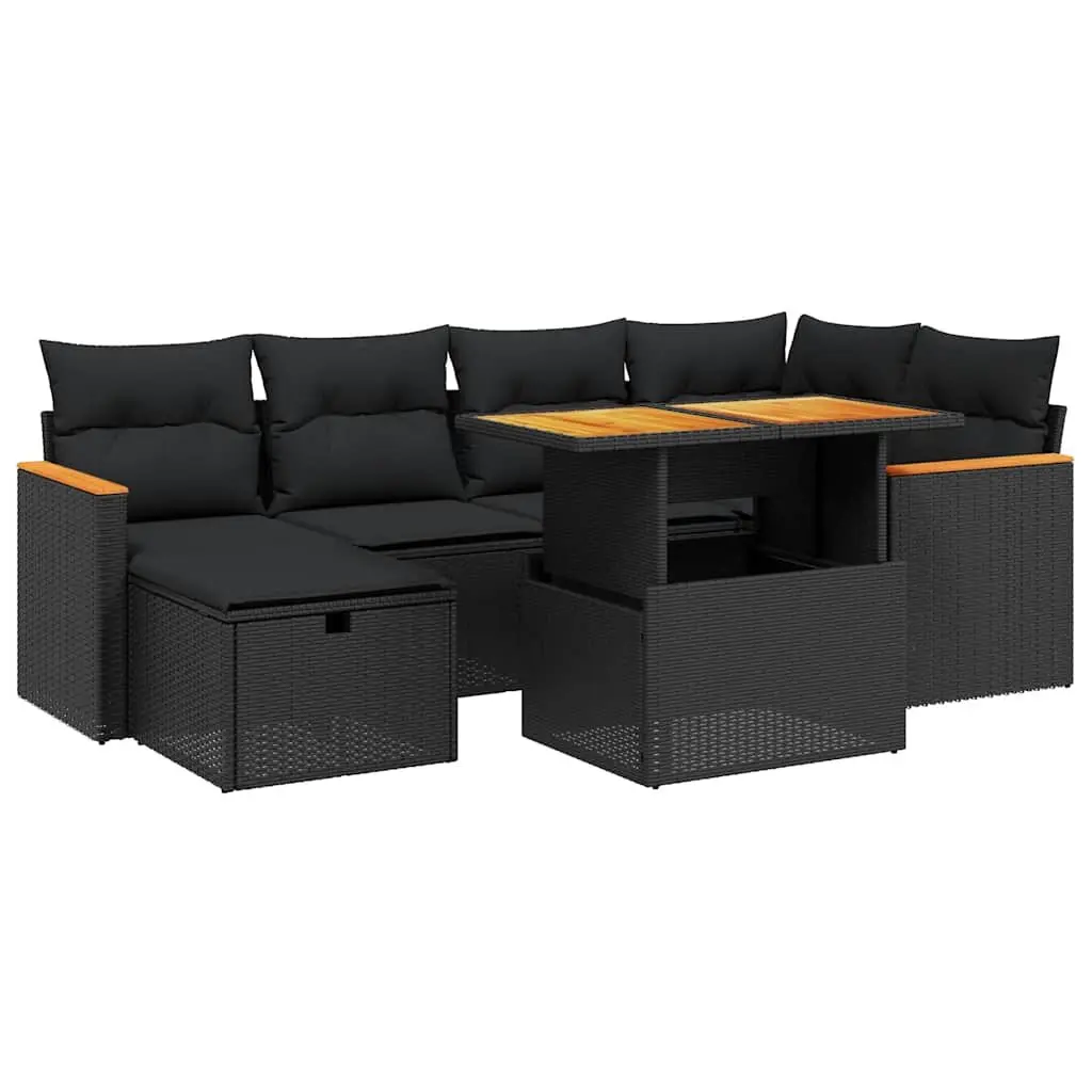 7 Piece Modular Garden Sofa Set in Black Poly Rattan