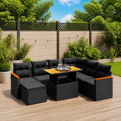Modular 8 Piece Patio Sofa Set in Black Poly Rattan