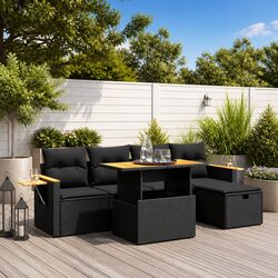 6-Piece Modular Garden Sofa Set in Black Rattan