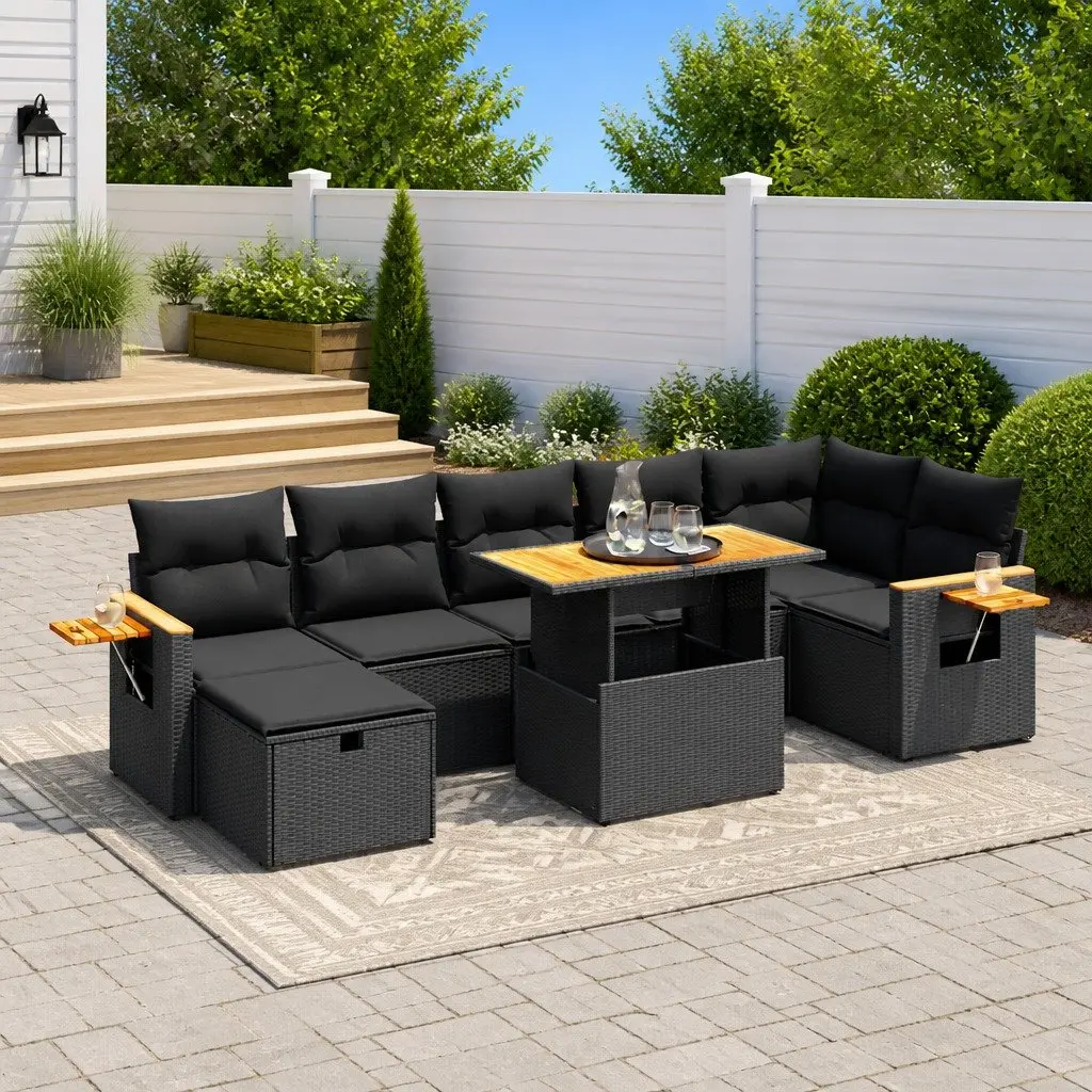 Garden Sofa Set 8 Piece Outdoor Furniture Patio Seating Black Poly Rattan
