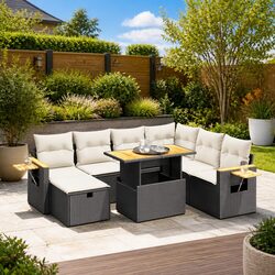 Garden Sofa Set 8 Pieces - Black PE Rattan Furniture