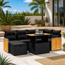 7 Piece Garden Sofa Set Specifications: Black Poly Rattan