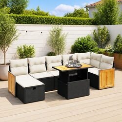 8-Piece Modular Outdoor Sofa Set - Black PE Rattan