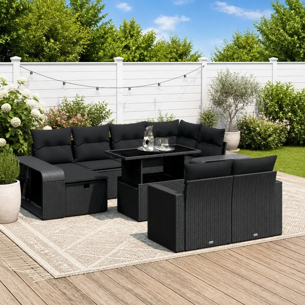 11-Piece Black Outdoor Sofa Set