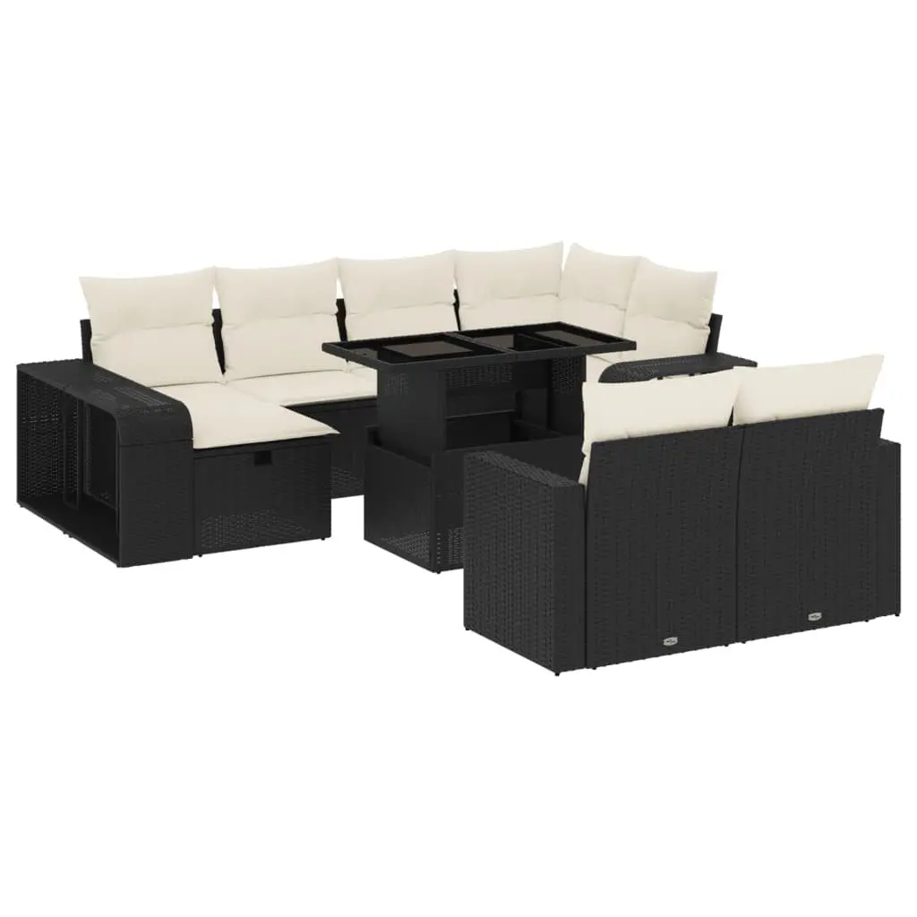 Garden Sofa Set 11 Piece Outdoor Furniture Black Poly Rattan Patio Lounge