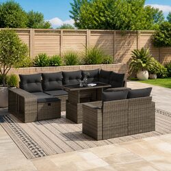 11 Piece Garden Sofa Set: Grey Poly Rattan Furniture