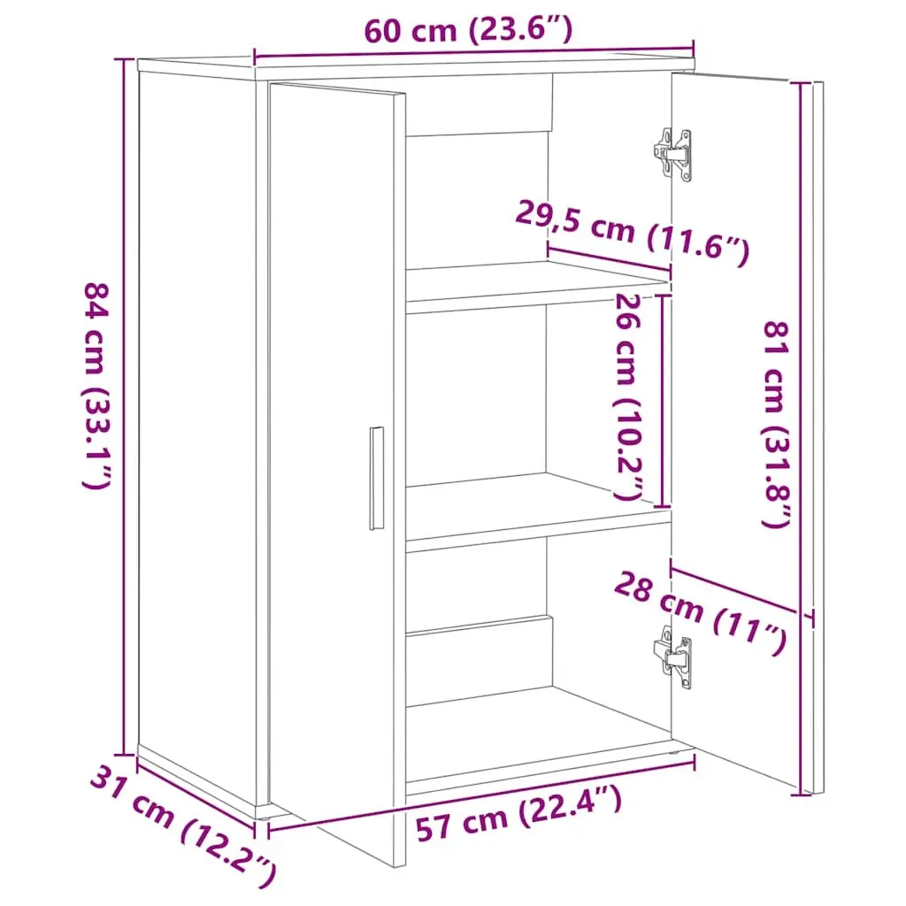 White Engineered Wood Sideboard Storage Cabinet for Living Room 60 x 31 x 84 cm