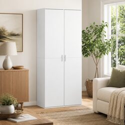 Highboard Storage Cabinet - Specs: 80x35x180cm, White