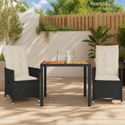 3 Piece Outdoor Bistro Set Black Poly Rattan Garden Furniture with Cushions