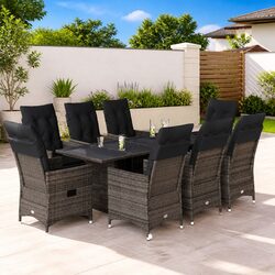 Specifications for 9-Piece Grey Outdoor Dining Set with Cushions