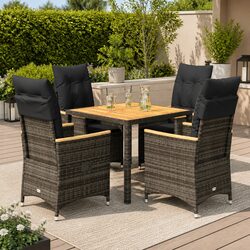 5 Piece Grey Garden Dining Set - PE Rattan, Acacia Wood