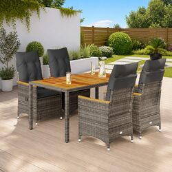 5 Piece Outdoor Garden Dining Set – Grey Poly Rattan