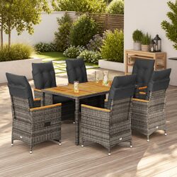 7 Piece Outdoor Dining Set Specifications: Grey Rattan Style