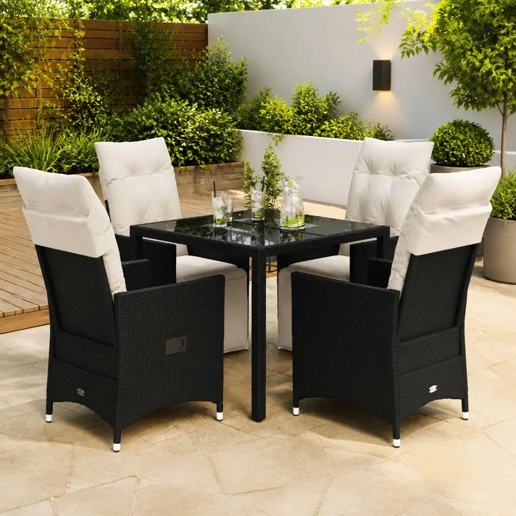Garden Dining Set Outdoor Use 5 Piece Rattan Chairs Table with Cushions