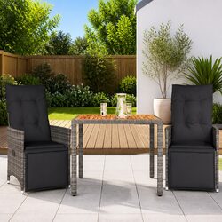 3-Piece Garden Bistro Set: Grey with Acacia Wood