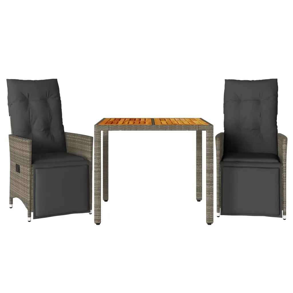 3 Piece Garden Bistro Set Outdoor Use Grey Poly Rattan Chair Table