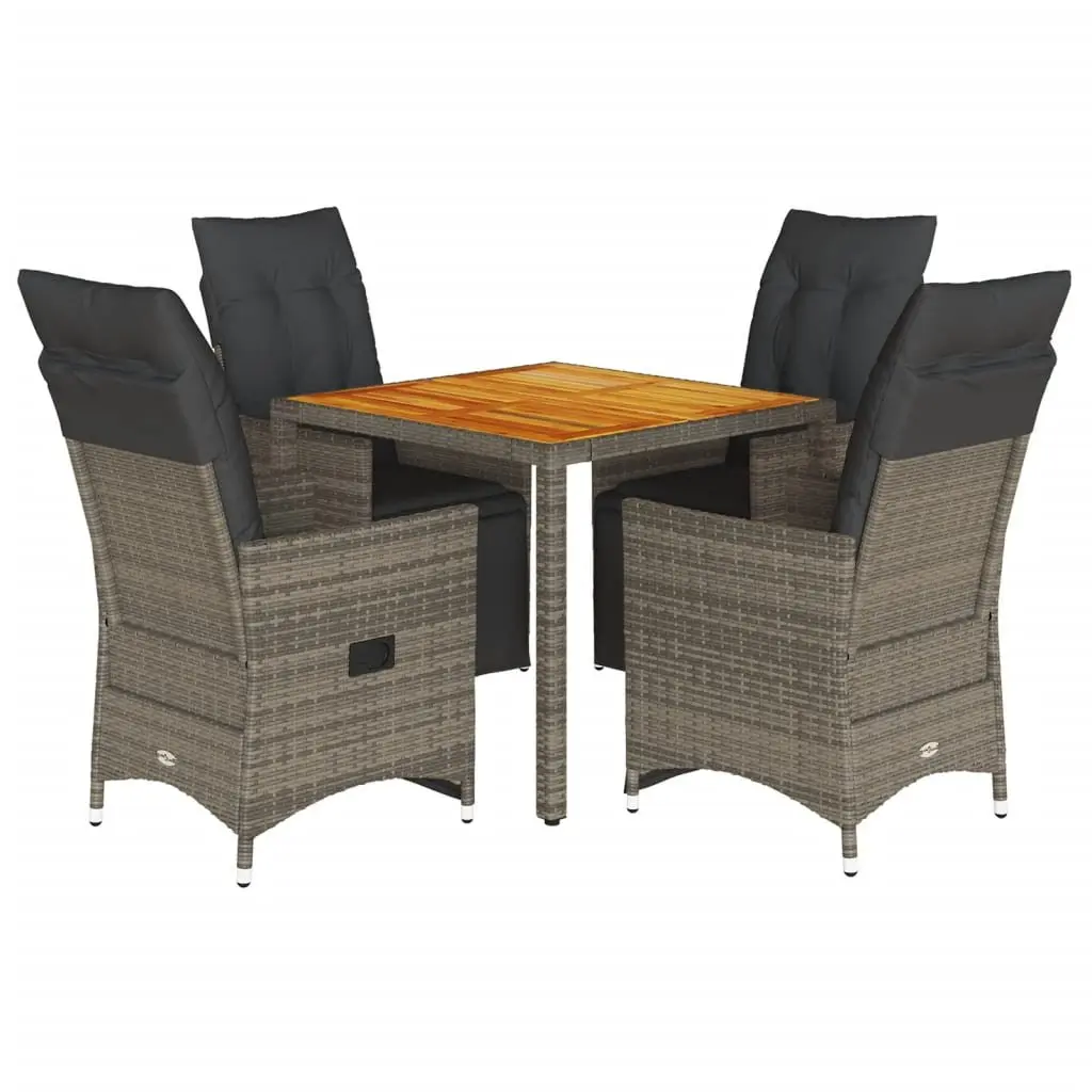 Garden Bistro Set 5 Piece Grey Poly Rattan Outdoor Furniture with Cushions